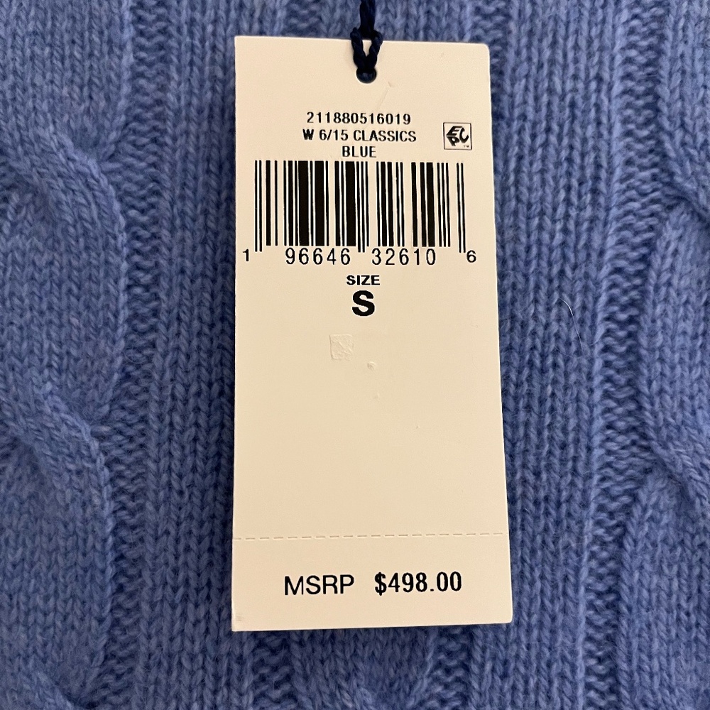 Polo Ralph Lauren Blue Cable Knit Cashmere Sweater - Size Small - New With Tags - Picture 5 of 8